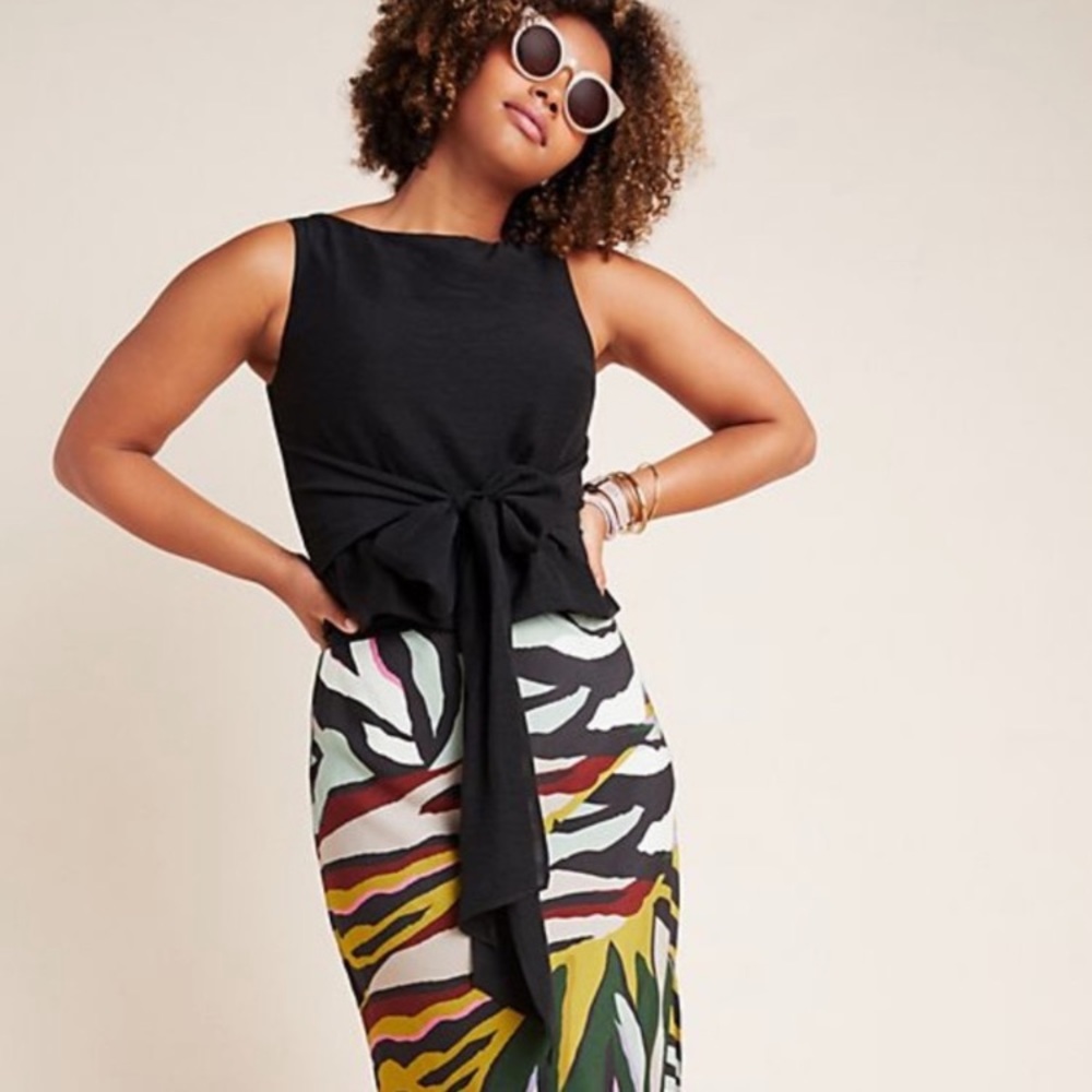 Anthropologie Black Tie Back Tank Top with Buttons